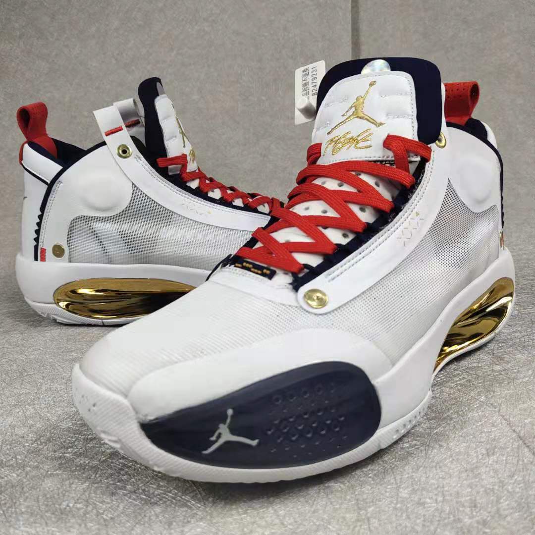 2019 Men Jordan 34 White Red Blue Gold Shoes
